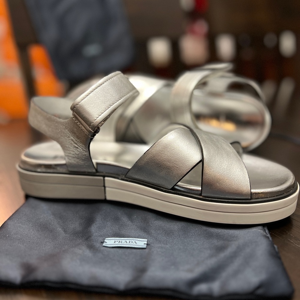 Prada Silver Sandals size 37.5 - Picture 1 of 4